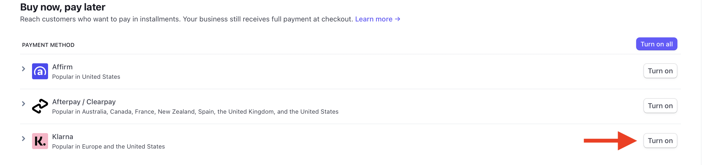 How to activate Klarna as a payment method in Stripe